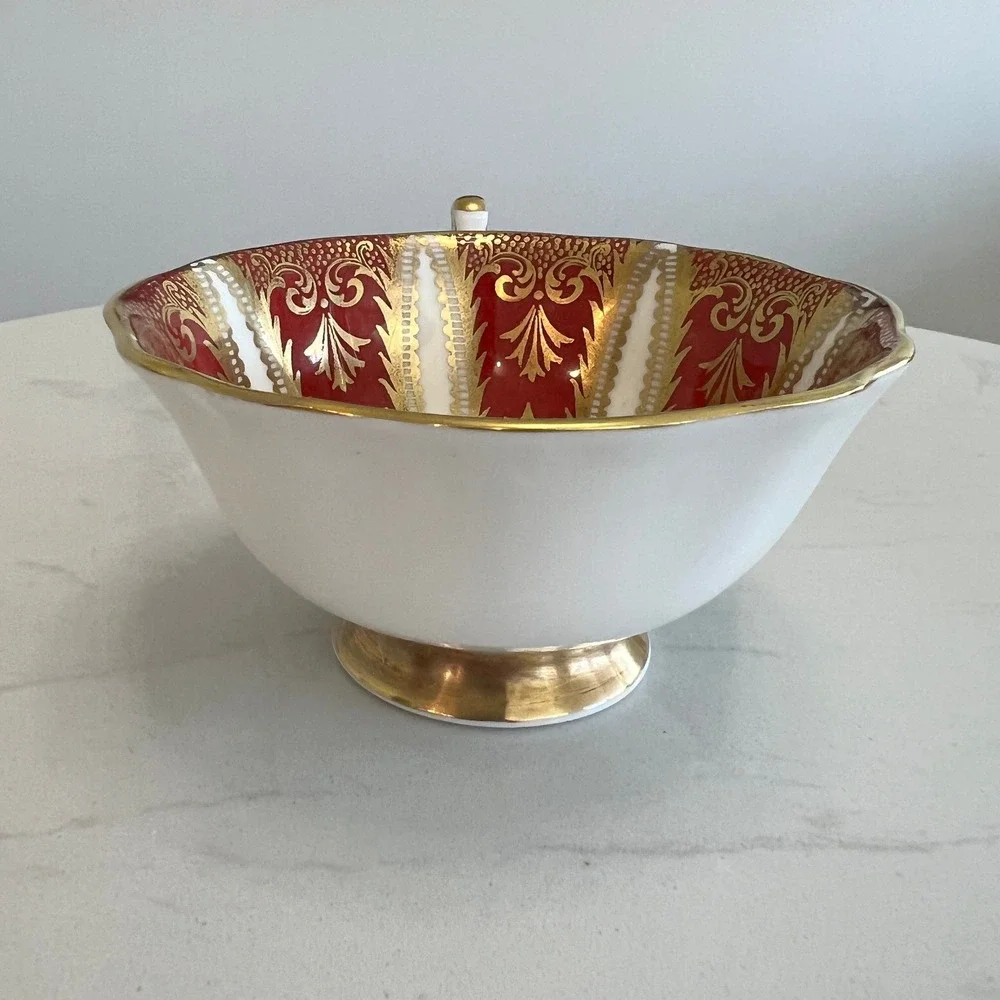 Vtg Paragon‎ Fine Bone China Teacup Saucer Set Maroon Gold Fruit England Tea Cup